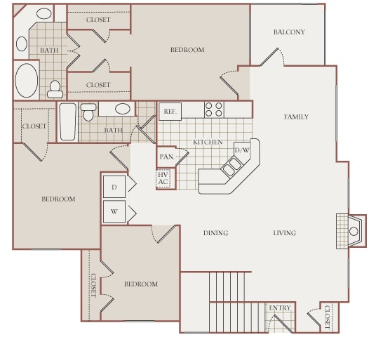 The Vineyards - C1(Zinfandel) - 3 Bed 2 Bath - 2D Floor Plans