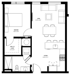 1 bed 1 bath floor plan H at Glassworks, Philadelphia