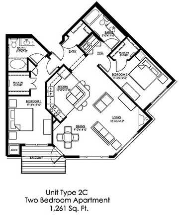 2 Bedroom Floor Plan at The Landings at Silver Lake Village, St. Anthony