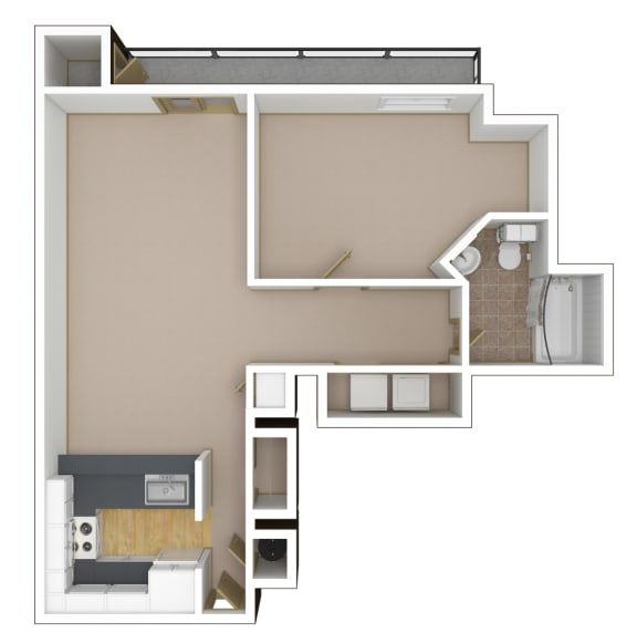 1 Bedroom, 1 Bathroom Floor Plan