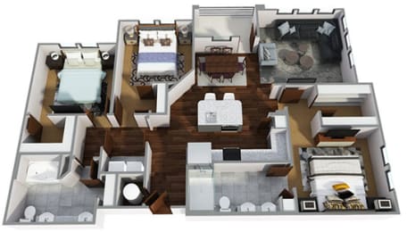 3 Bedrooms and 2 Bathrooms Floor Plans B at Century Town Center, Gainesville, Florida
