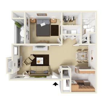 A2 - 1 bedroom 1 bath Floor Plan at Park at Caldera, Midland