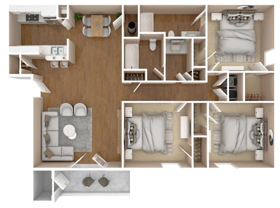 2 Bed 2 Bath Floor Plan | 1.312 Sq. Ft. at Reserve of Bossier City Apartment Homes, LA