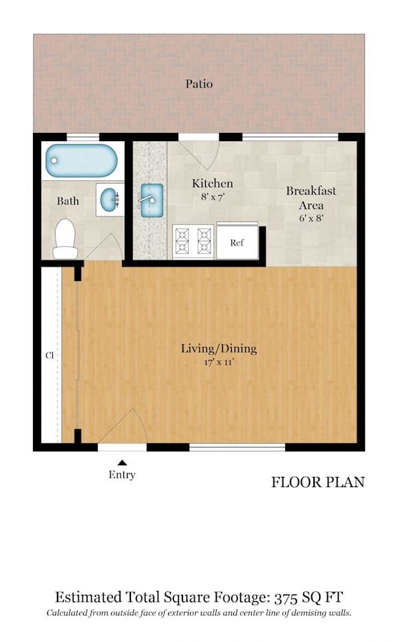 A floor plan of a house with a total square footage of 915 sq ft.