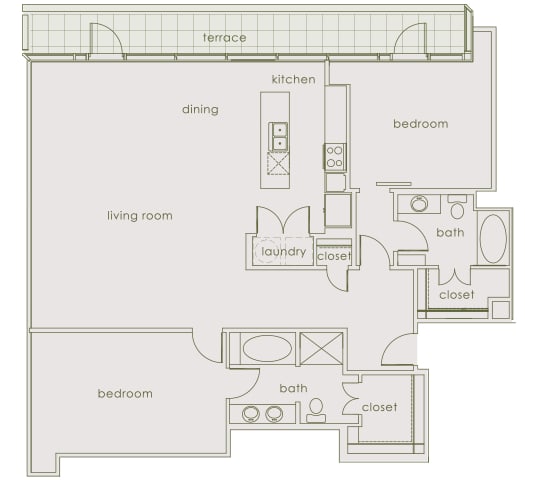 Main 3 Downtown floor plan B6 Tower - 2 bed 2 bath - 2D