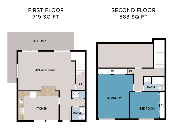 2 bedroom 1.5 bathroom floor plan B at Greenwich Place, Connecticut