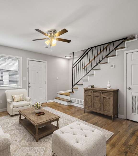 Living Room with Staircase at Balfour Chastain, Sandy Springs, GA, 30342