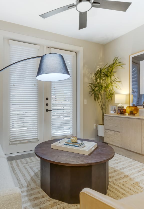 Model living room at The Beckley on Trinity