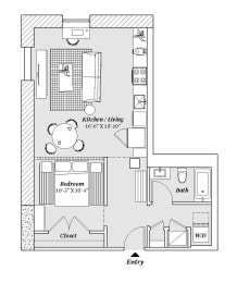 2 bed 2 bath B2 Floor Plan at 99 Front, Tennessee, 38103