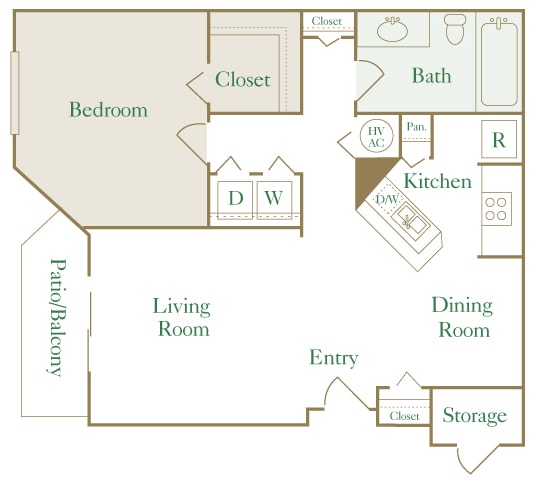Egrets Landing Apartments - A1 (Heron) - 1 bedroom and 1 bath - 2D floor plan