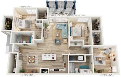 3 Bed 2 Bath Floor Plan | 1,500 Sq. Ft. at Residences at 393 North Apartments, FL, 32459