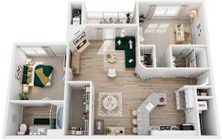 2 Bed 2 Bath Floor Plan | 1,111 Sq. Ft.  at SomerHill Farms Apartments, Gainesville, Virginia 20155