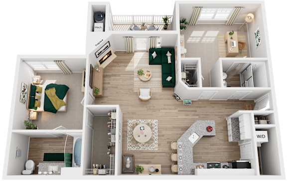 2 Bed 2 Bath Floor Plan | 1,111 Sq. Ft.  at SomerHill Farms Apartments, Gainesville, Virginia 20155