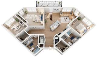 3 Bed 2 Bath Floor Plan | 1,375 Sq. Ft. at The Flats at Southlawn Apartments, Lawrenceville, Georgia 30046