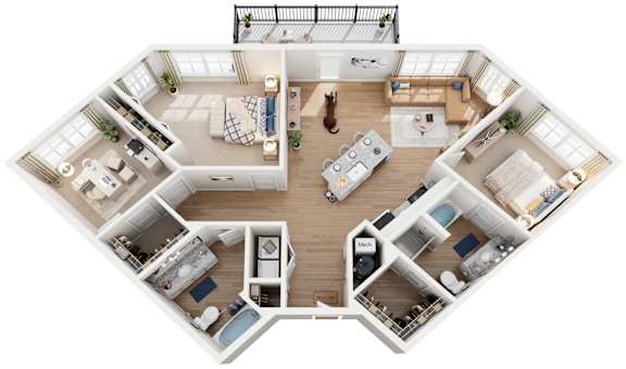 3 Bed 2 Bath Floor Plan | 1,375 Sq. Ft. at The Flats at Southlawn Apartments, Lawrenceville, Georgia 30046