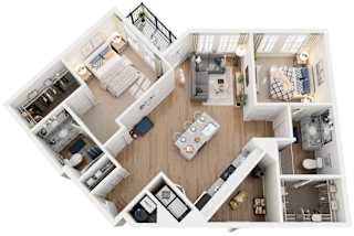 2 Bed 2 Bath Floor Plan | 1,268 Sq. Ft. at The Flats at Southlawn Apartments, Lawrenceville, GA30046