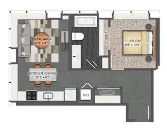 1Bd 1Bth R Floor Plan at Stella St. Paul Apartments, St. Paul, Minnesota