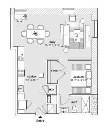 2 bed 2 bath B3 Floor Plan at 99 Front, Memphis, TN, 38103