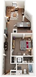 1 Bed 1 Bath Floor Plan | 849 Sq. Ft. at Mayton Transfer Lofts in Petersburg, Virginia