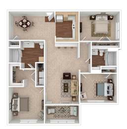 A floor plan of a house with a kitchen, living room, dining room, and bathroom.