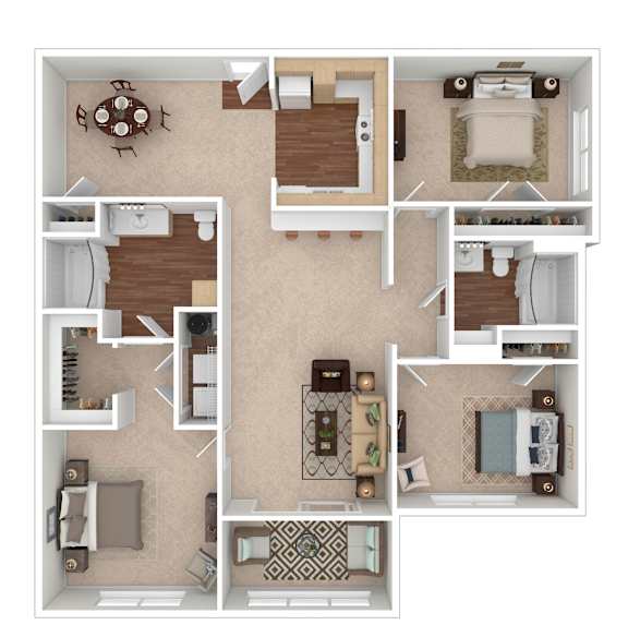 A floor plan of a house with a kitchen, living room, dining room, and bathroom.