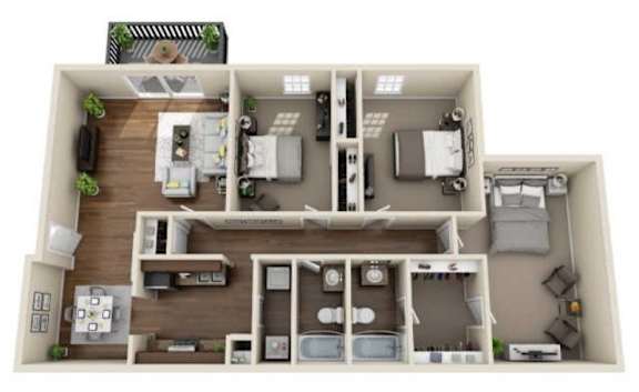 Floor Plan  The Carlton Reno 3x2 1,140 sqft floor plan at Ascot Place