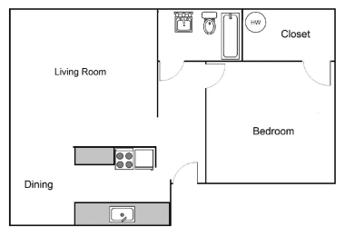 large one bedroom floor plan at greenbriar village apartments in portland, oregon