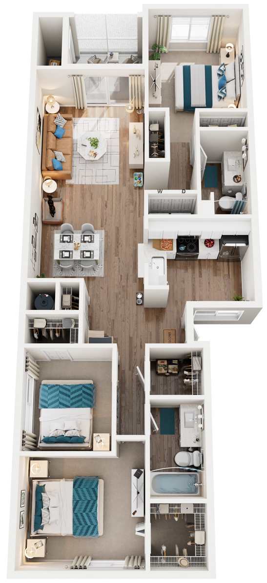 3 Bed 2 Bath Floor Plan | 1,300 Sq. Ft