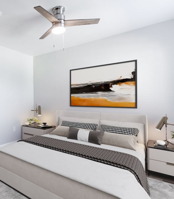 a bedroom with a large bed and a ceiling fan at Promontory, Arizona