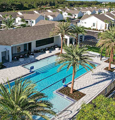 Aerial view of the pool and clubhouse at Odyssey, Florida