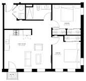 2 bed 1 bath floor plan B at Glassworks, Philadelphia, Pennsylvania