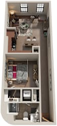 1 Bed 1 Bath Floor Plan | 648 Sq. Ft. at Mayton Transfer Lofts in Petersburg, 23803