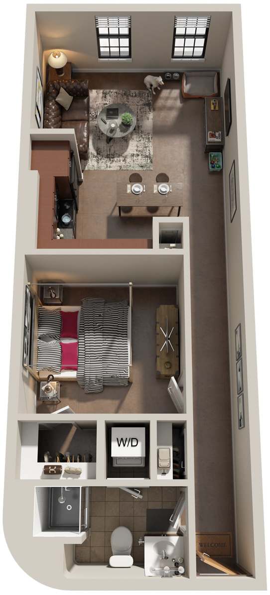 1 Bed 1 Bath Floor Plan | 648 Sq. Ft. at Mayton Transfer Lofts in Petersburg, 23803