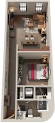 1 Bed 1 Bath Floor Plan | 658 Sq. Ft. at Mayton Transfer Lofts in VA 23803