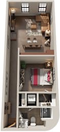 1 Bed 1 Bath Floor Plan | 658 Sq. Ft. at Mayton Transfer Lofts in VA 23803