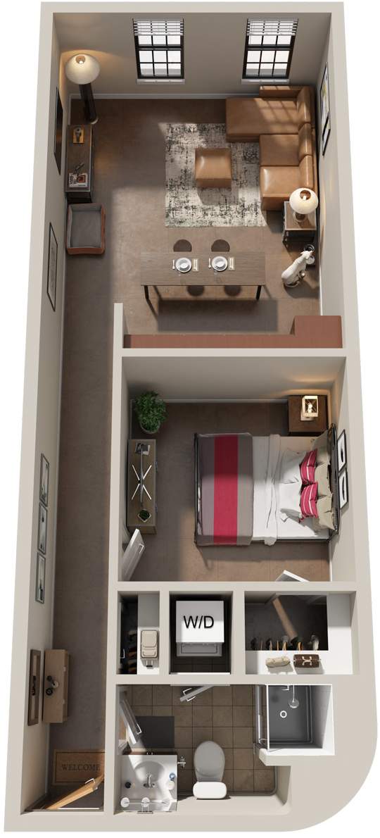 1 Bed 1 Bath Floor Plan | 658 Sq. Ft. at Mayton Transfer Lofts in VA 23803