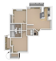 2 Bedroom, 2 Bathroom Floor Plan
