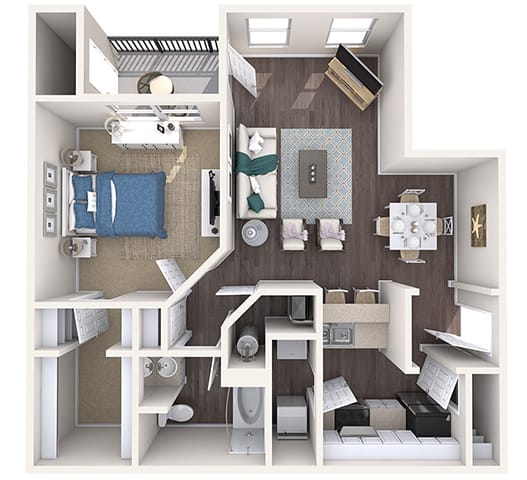 Evergreen Lenox Park - A2 - 1 bedroom and 1 bath - 3D Floor Plan