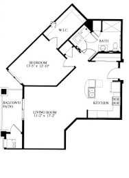 A black and white image of a floor plan for a 914 square foot apartment.