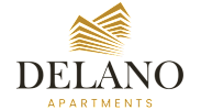 The image is a logo for Delano Apartments.