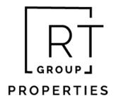 A black and white image of a company logo for RT Group Properties.