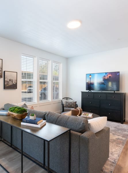 a living room with a couch and a coffee table