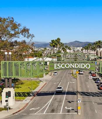 A street view of Escondido with a clear blue sky.