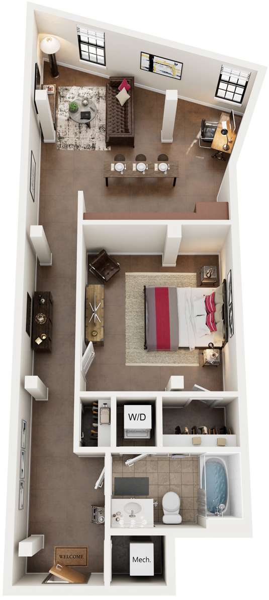 1 Bed 1 Bath Floor Plan | 737 Sq. Ft. at Mayton Transfer Lofts in Petersburg, VA