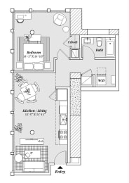 2 bed 2 bath B16 Floor Plan at 99 Front, Memphis, Tennessee