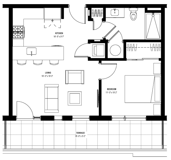 1 bed 1 bath floor plan G at Glassworks, Pennsylvania