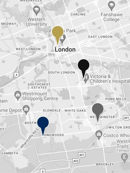 a screenshot of a map with different colored pins on it
