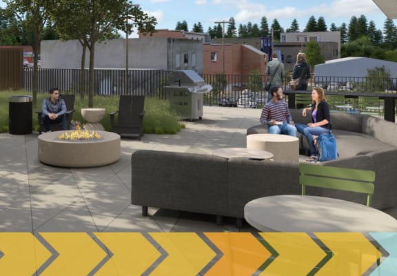 Boxcar Apartments Outdoor Lounge with Firepit