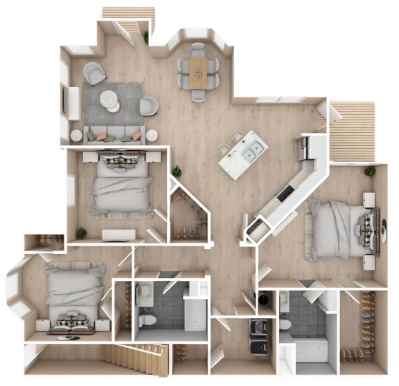 3 bed, 2 bath floor plan at Audubon Park Apartment Homes in Zachary, LA