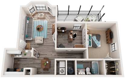 1 Bed 1 Bath Floor Plan | 836 Sq. Ft. at Bradford Pointe, Augusta, Georgia